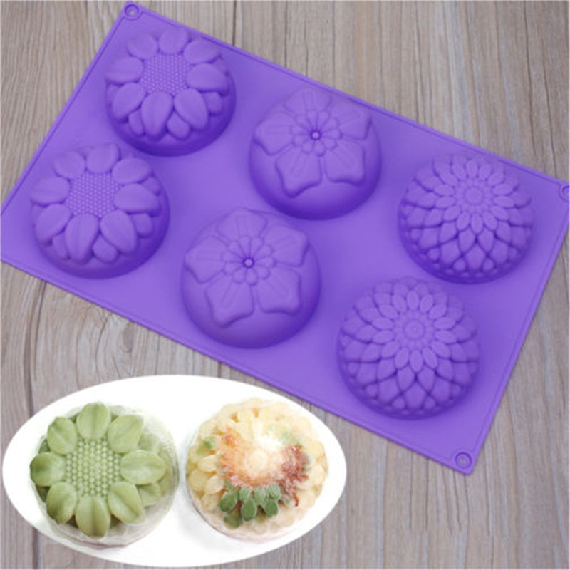 1pc Silicone Mold 6-Grid 3D Flower For Soap Making