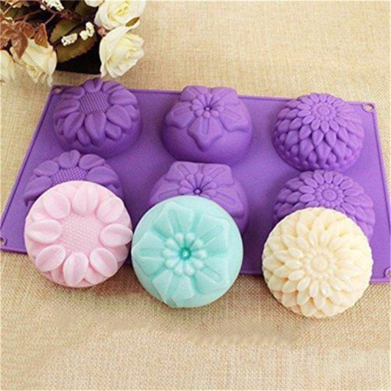 1pc Silicone Mold 6-Grid 3D Flower For Soap Making