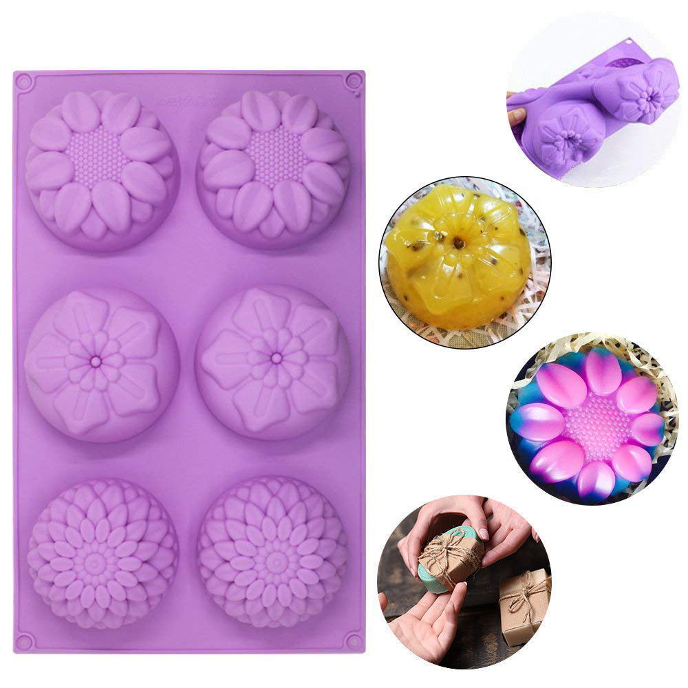 1pc Silicone Mold 6-Grid 3D Flower For Soap Making