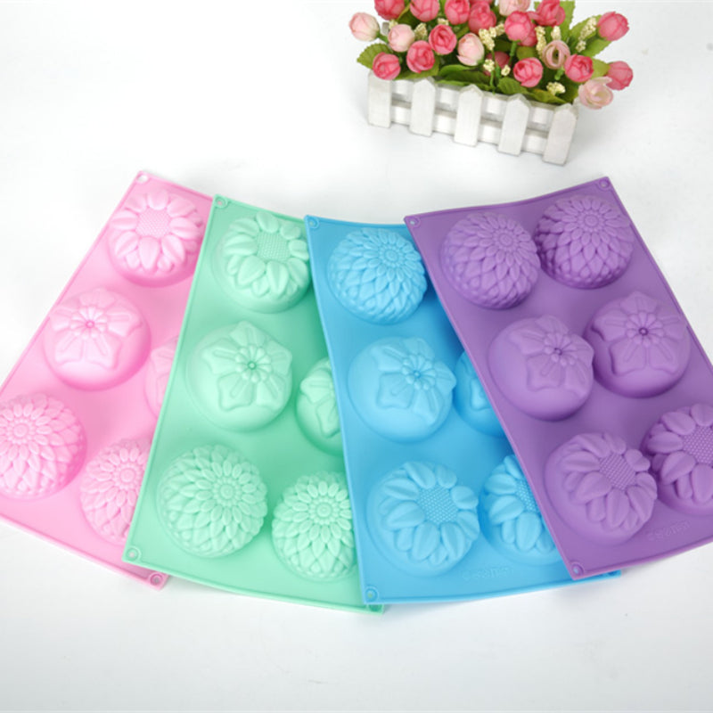 1pc Silicone Mold 6-Grid 3D Flower For Soap Making