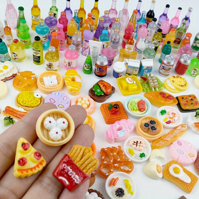 Decorating Dollhouse Kitchen With Mixed Resin Miniature Food And Drinks Toys