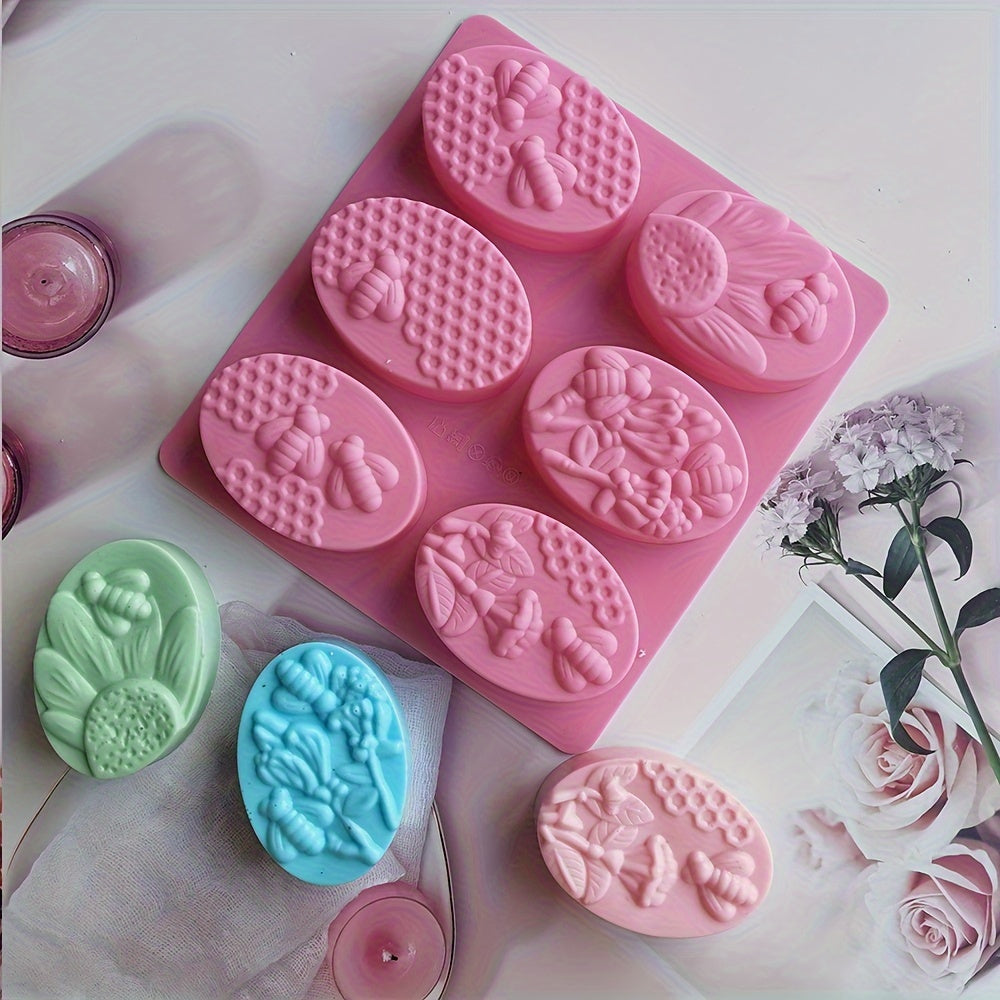 1pc Oval Bee Silicone Soap & Candle Mold