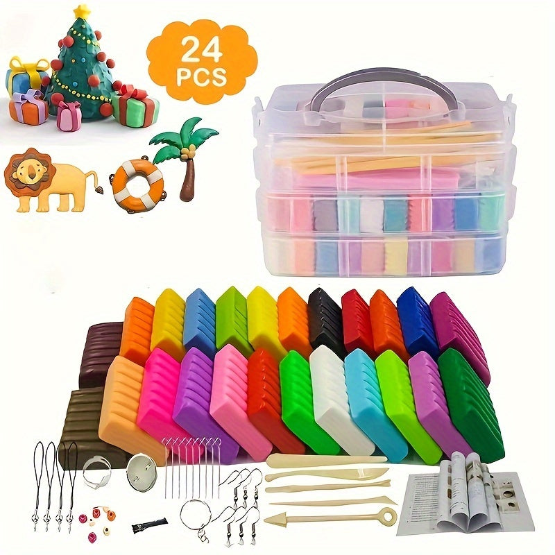 24 Colors  Non-Toxic Soft Modeling Clay Set With Sculpting Tools