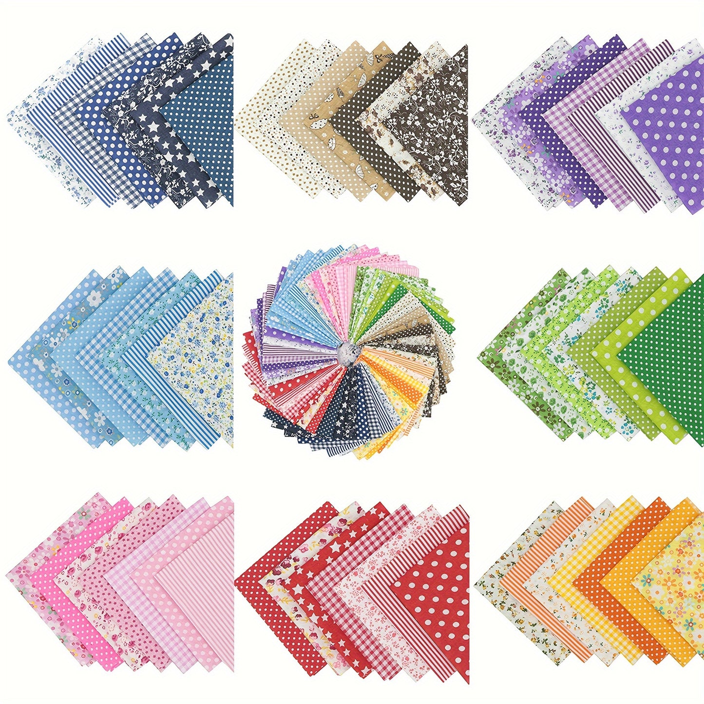 56-Piece Cotton Fabric Bundle - 9.8" Precut Squares with Assorted Flower Patterns