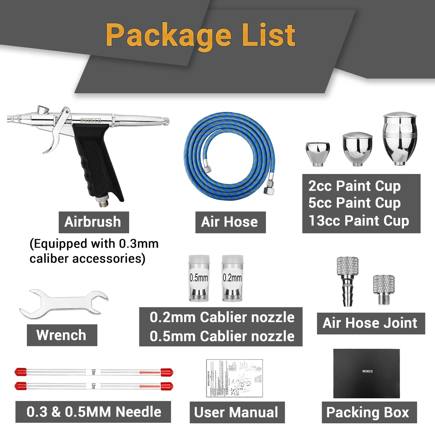 Double/Dual Action Gravity Feed Spray Gun Airbrush Set