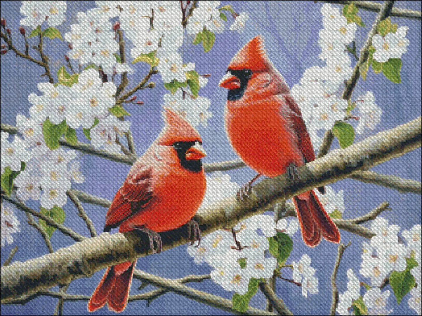 Embroidery Cross Stitch Cardinals and Apple Blossoms