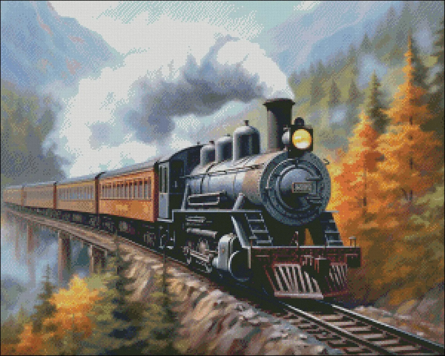 Embroidery Counted Cross Stitch Mountain Train