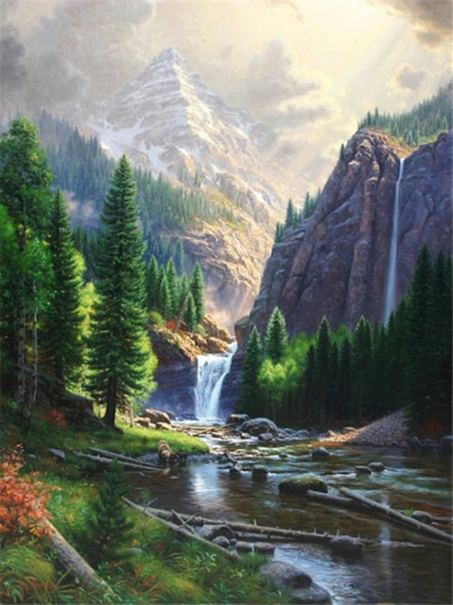 Painting By Numbers Mountain Waterfall Landscape Painting