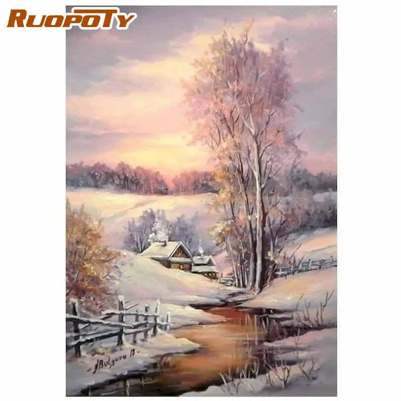 Painting By Numbers Snow Landscape Kit