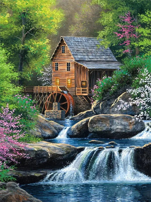 Painting By Numbers Mountain Waterfall Landscape Painting