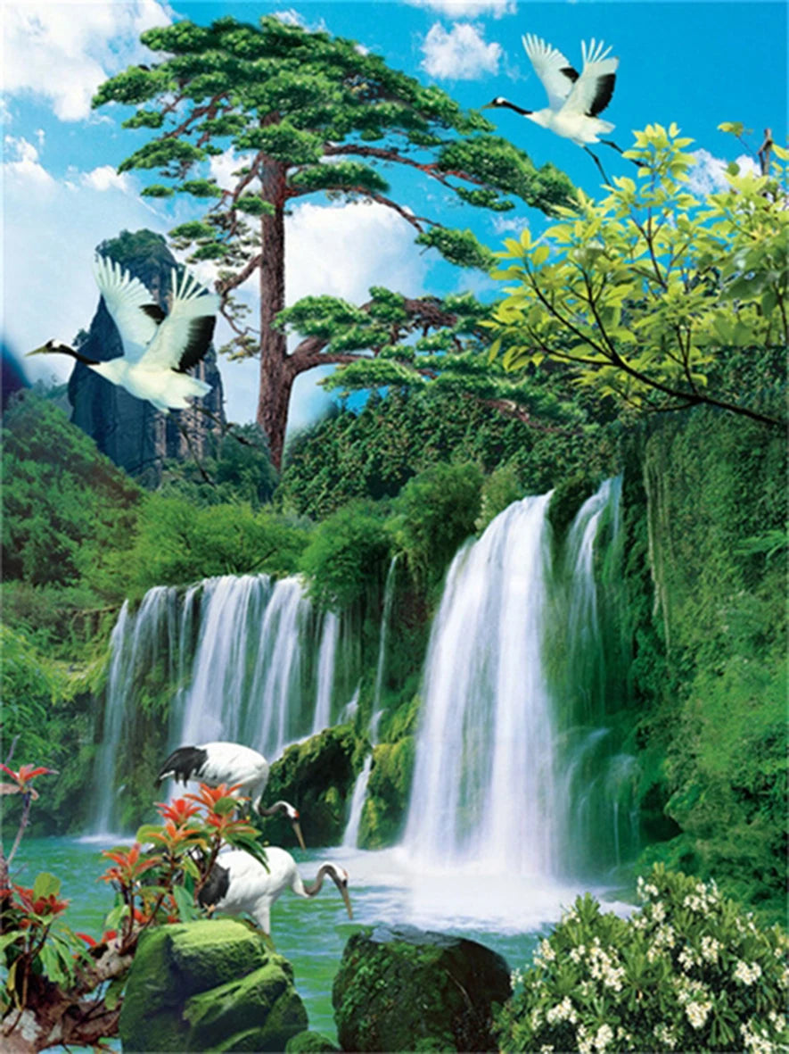 Painting By Numbers Mountain Waterfall Landscape Painting