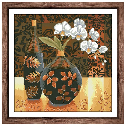 Flower and black porcelain pot cross stitch