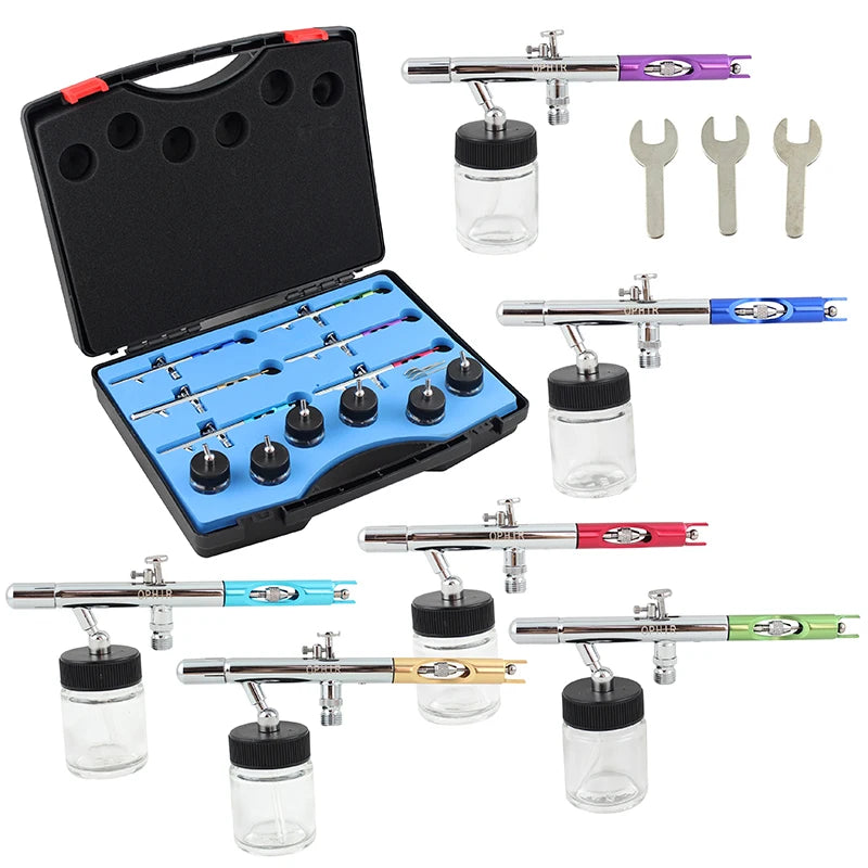 OPHIR 6 PCS  Dual Action Airbrush Set Kit