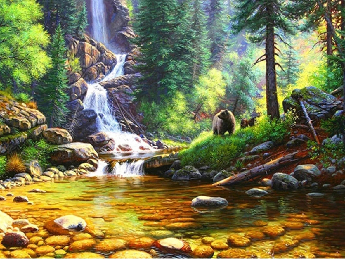 Painting By Numbers Mountain Waterfall Landscape Painting