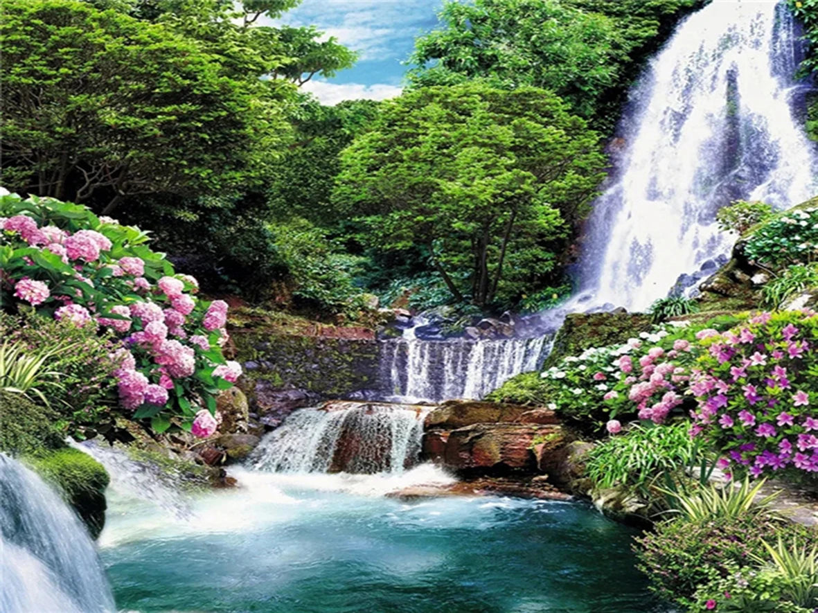 Painting By Numbers Mountain Waterfall Landscape Painting