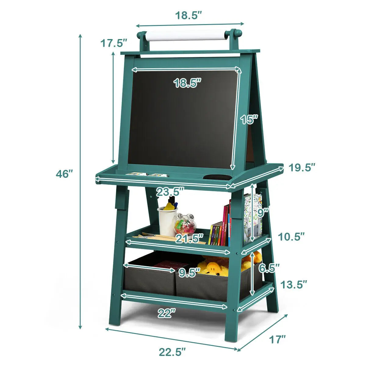 3 in 1 Double-Sided Storage Art Easel w/ Paint Cups