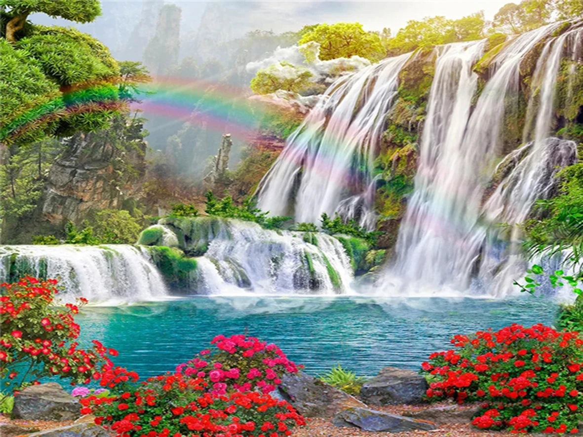 Painting By Numbers Mountain Waterfall Landscape Painting