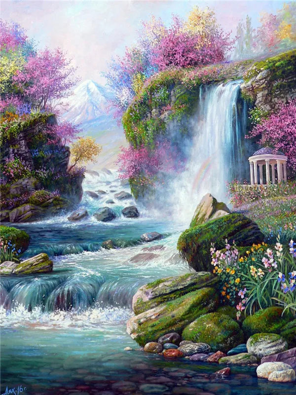 Painting By Numbers Mountain Waterfall Landscape Painting