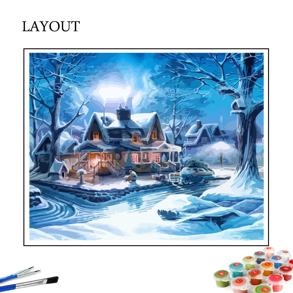 Coloring By Numbers Winter House Wall Art