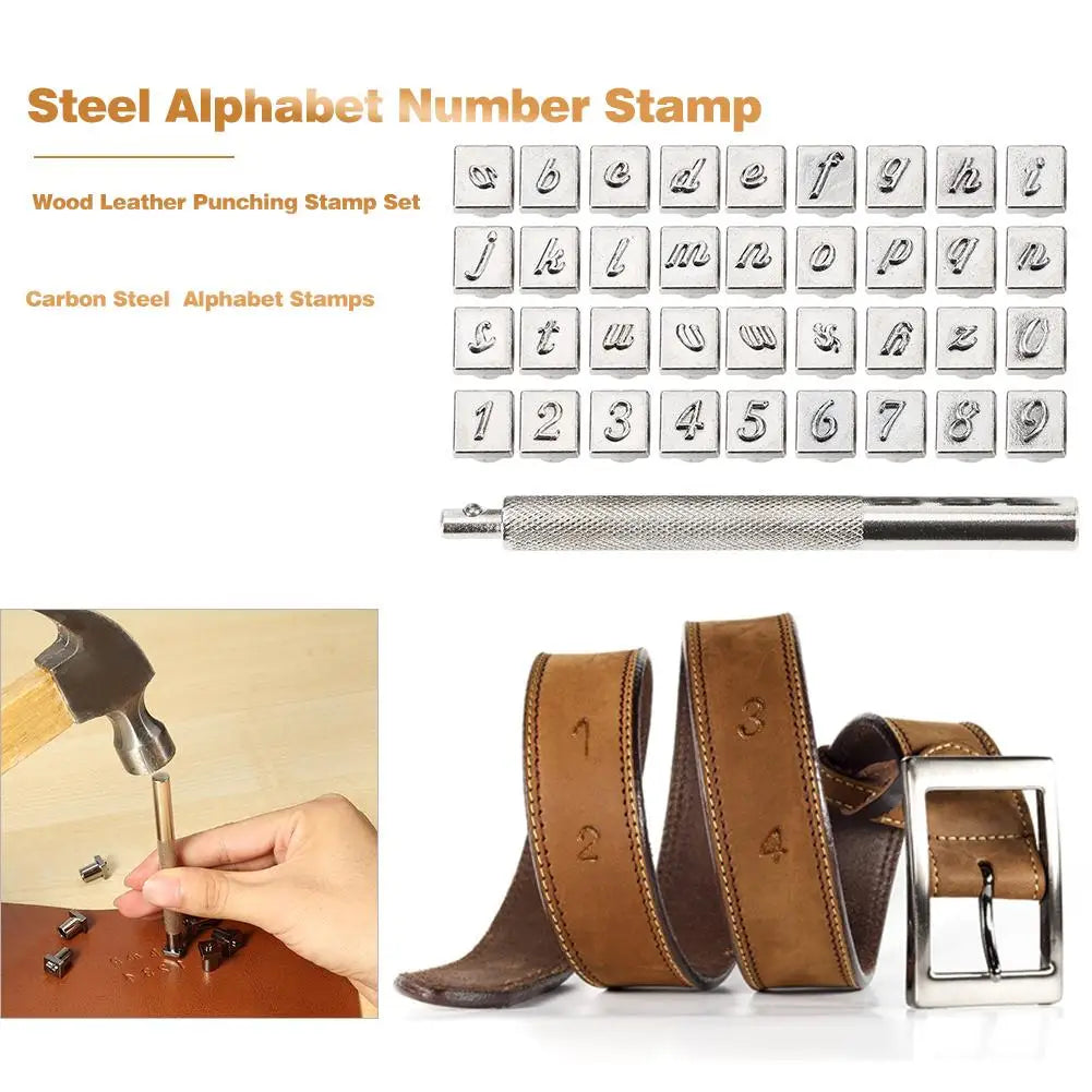 36pcs Steel Alphabet Number Stamp Punch Set for Leather Wood Craft