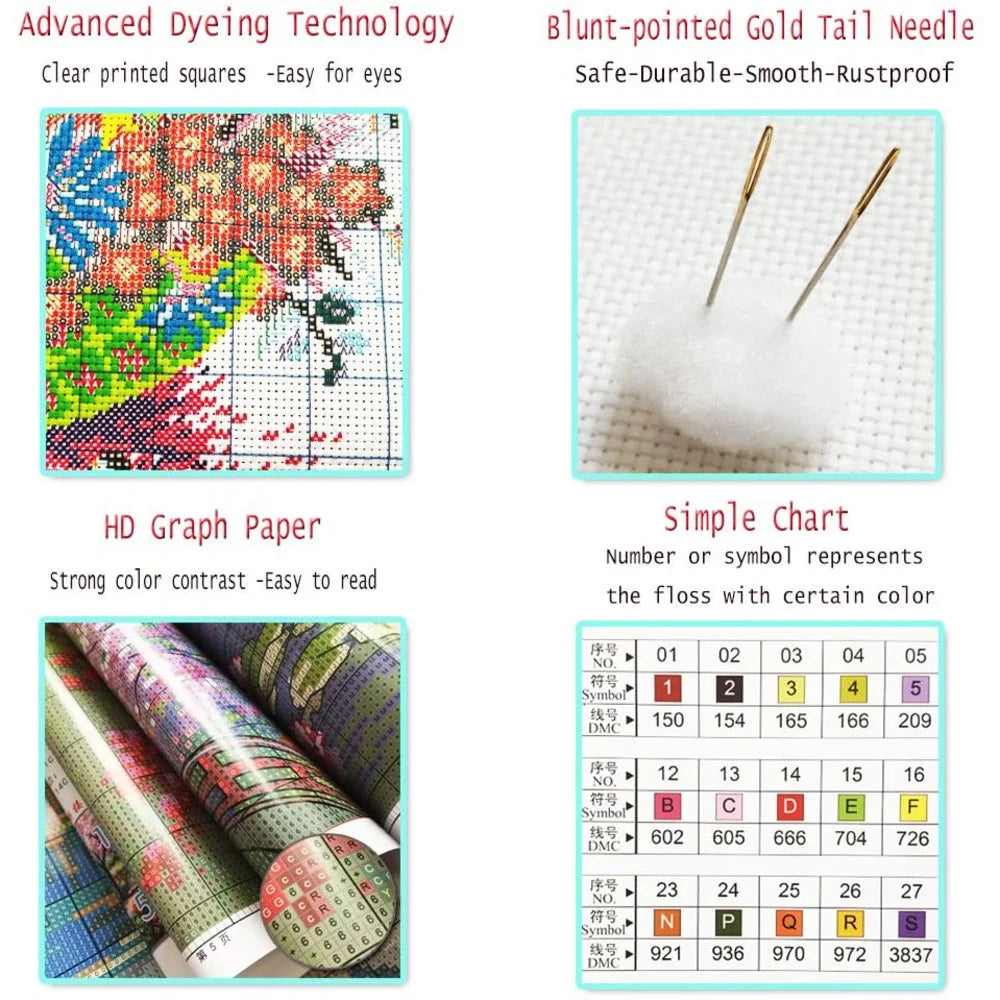 Bird Pre-Printed Cross-Stitch Embroidery Kit