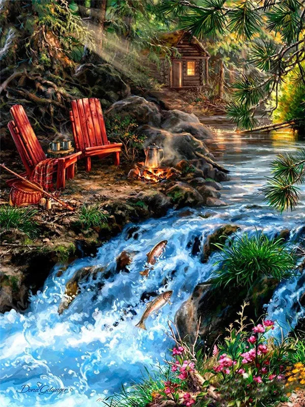 Painting By Numbers Mountain Waterfall Landscape Painting