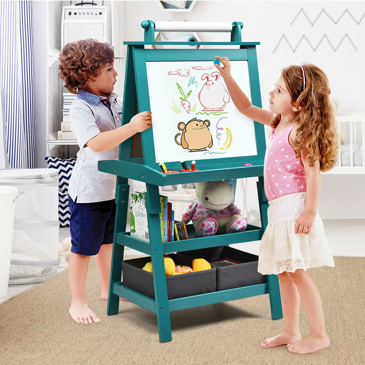 3 in 1 Double-Sided Storage Art Easel w/ Paint Cups