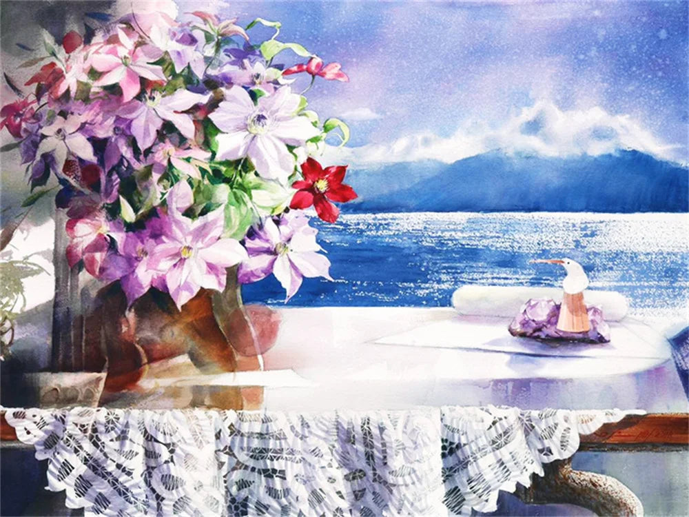 Landscape Flowers Seaside Cross Stitch Embroidery Kit