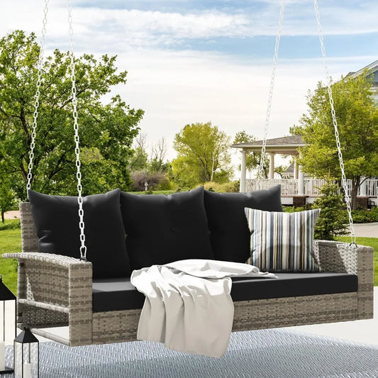 3-Seats Wicker Hanging Porch Swing