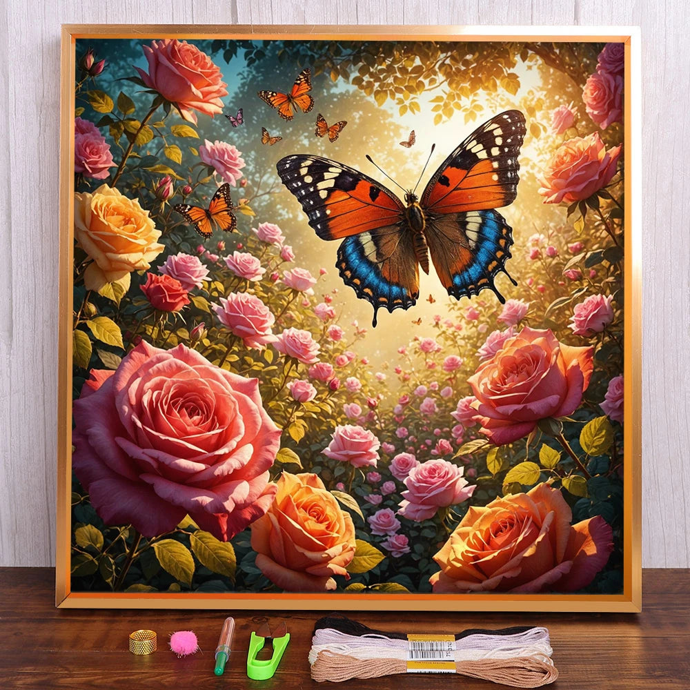 Butterfly Printed Fabric Cross Stitch Embroidery