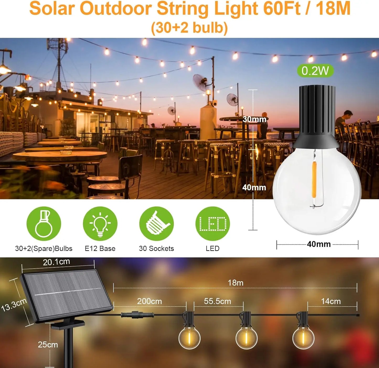 Solar String Lights Outdoor Remote Control  Lights