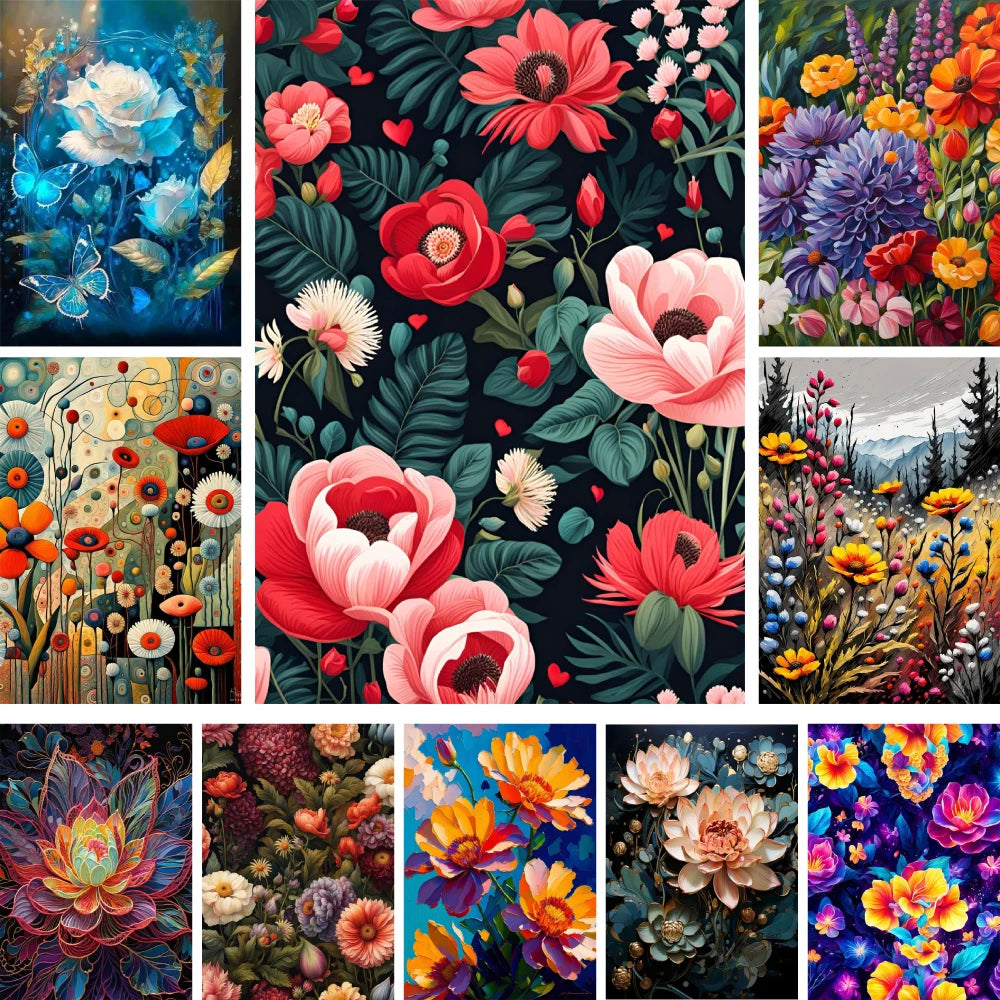 Flowers Printed Fabric Cross Stitch  Embroidery