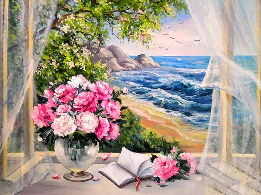 Landscape Flowers Seaside Cross Stitch Embroidery Kit