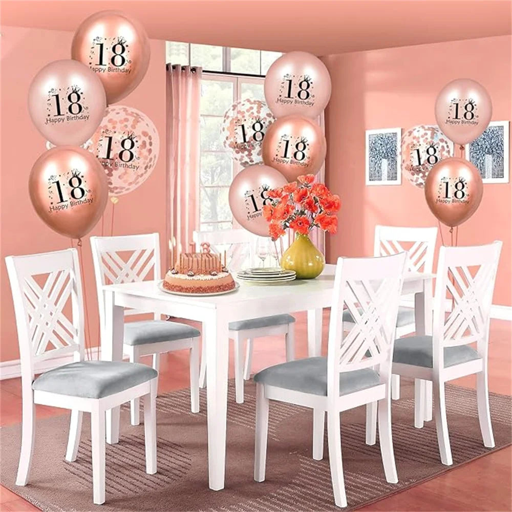 18pcs 18th Rose Gold Happy Birthday Balloon Decorations