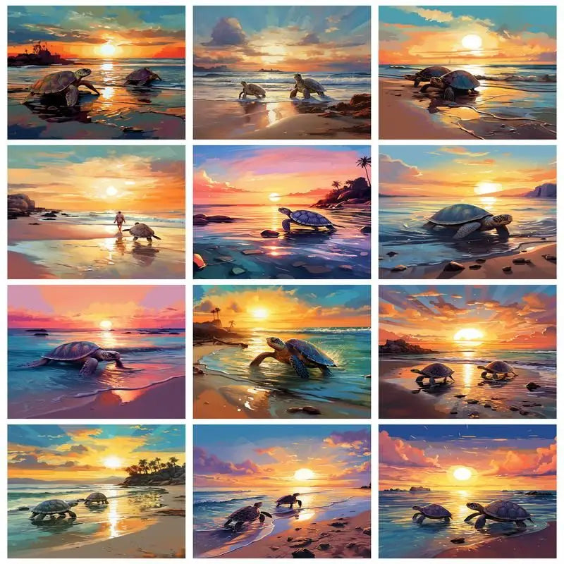 Oil Painting By Number Turtles on the Beach