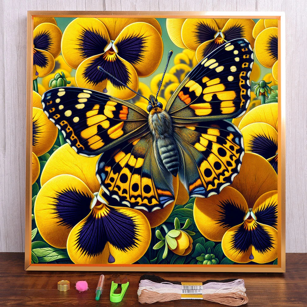 Butterfly Printed Fabric Cross Stitch Embroidery