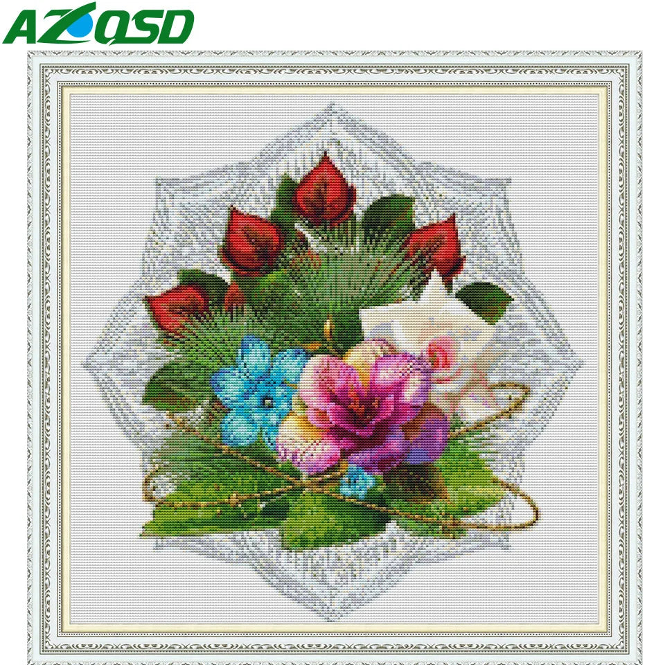 Cross Stitch Embroidery Rose Flower Kit