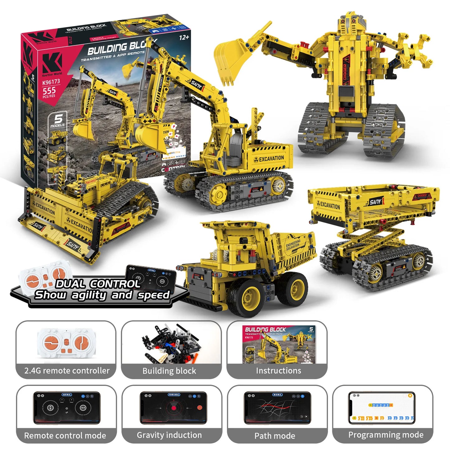 5 IN 1 Technical Remote Control Excavator Building Blocks