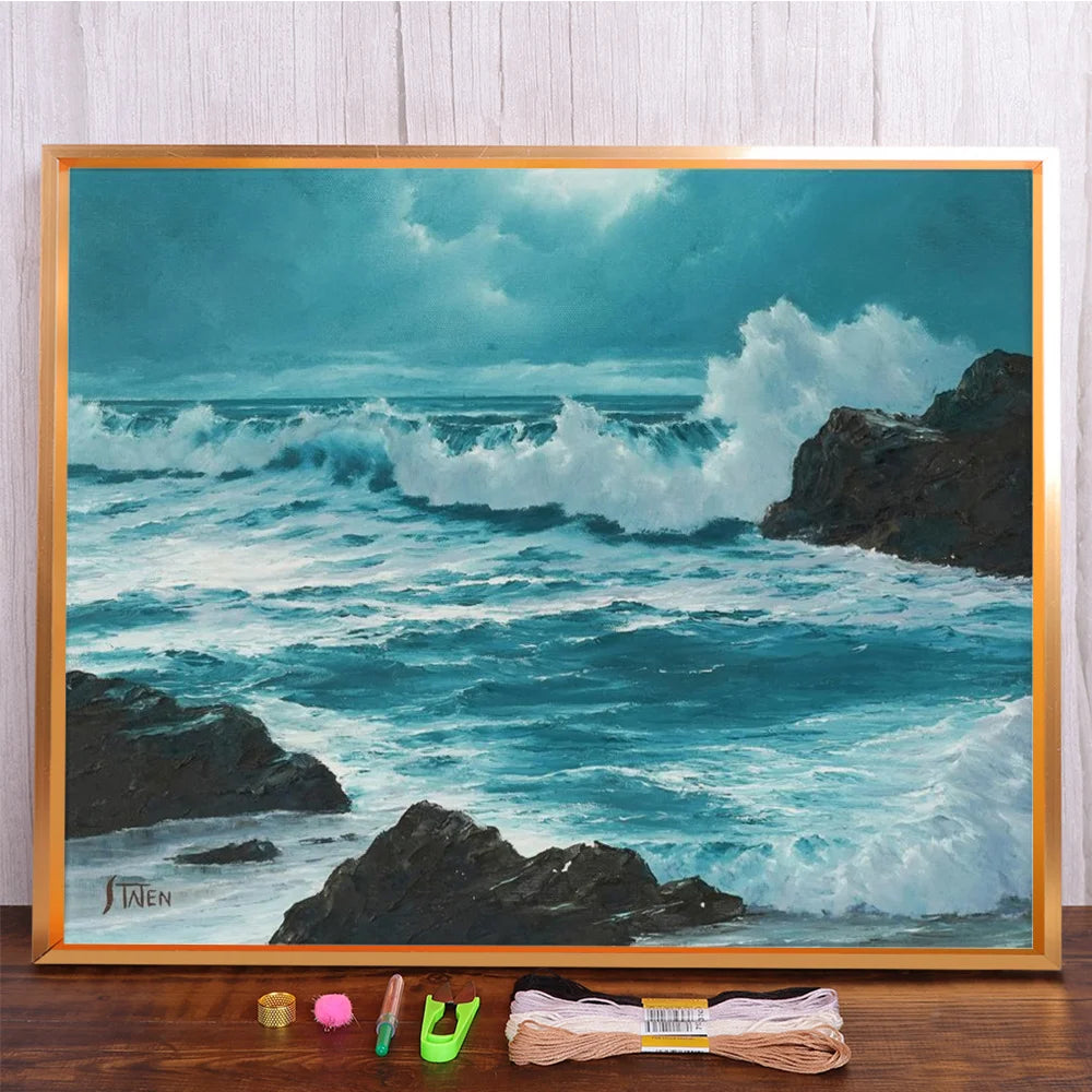 Landscape Seaside Cross-Stitch Embroidery Kit