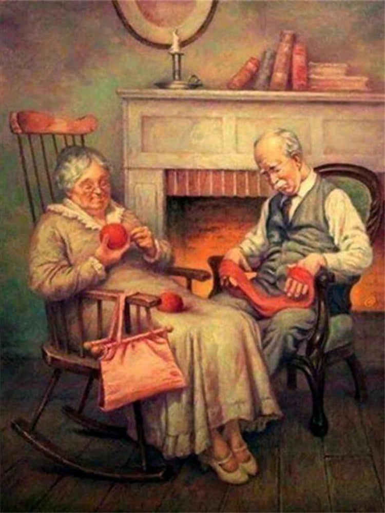 Old Couple Cross-Stitch Embroidery Kit