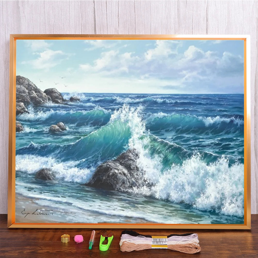 Landscape Seaside Cross-Stitch Embroidery Kit