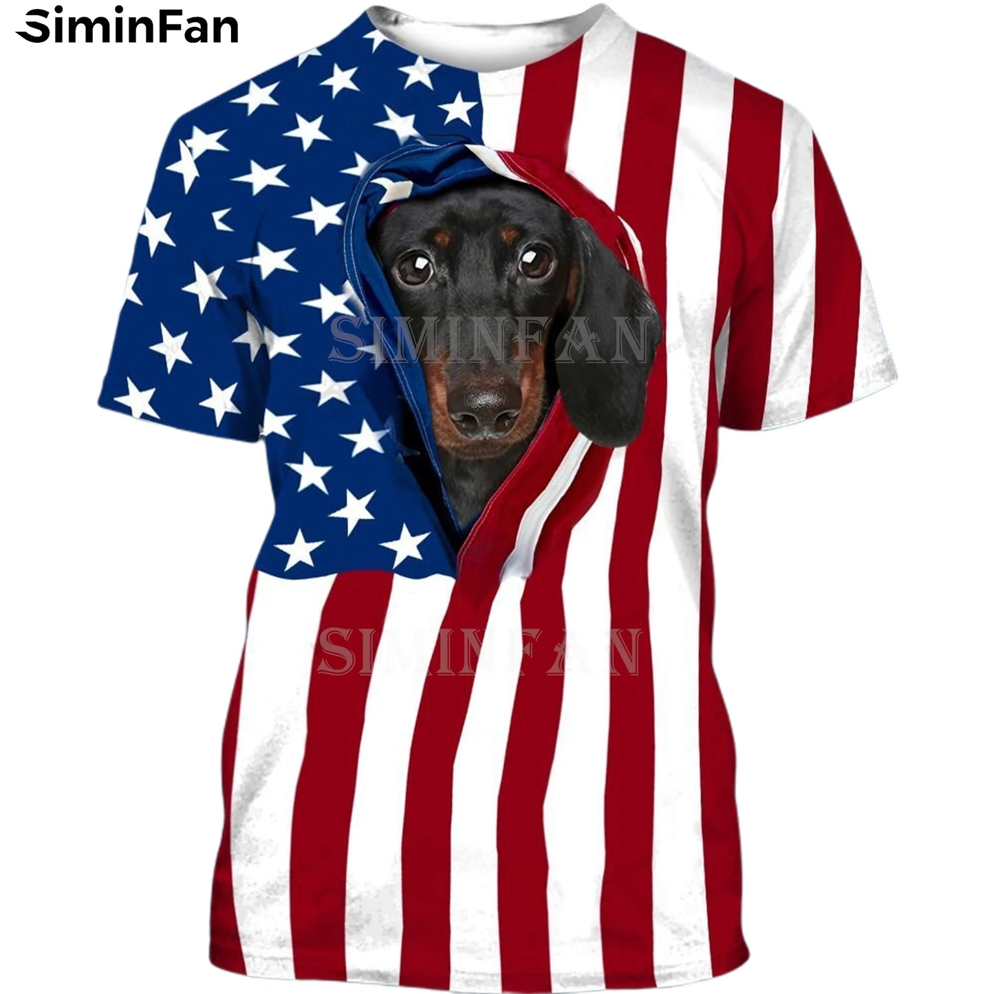 Dogs Opened Flag USA 3D Printed T-Shirts