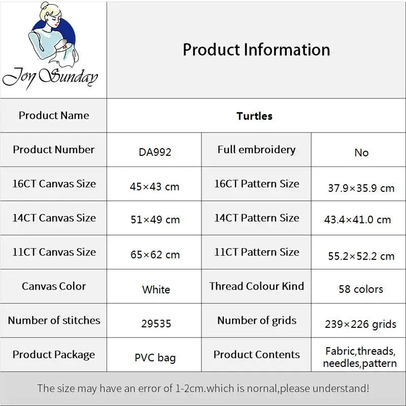 Embroider Counted Cross-Stitching Turtles Kit