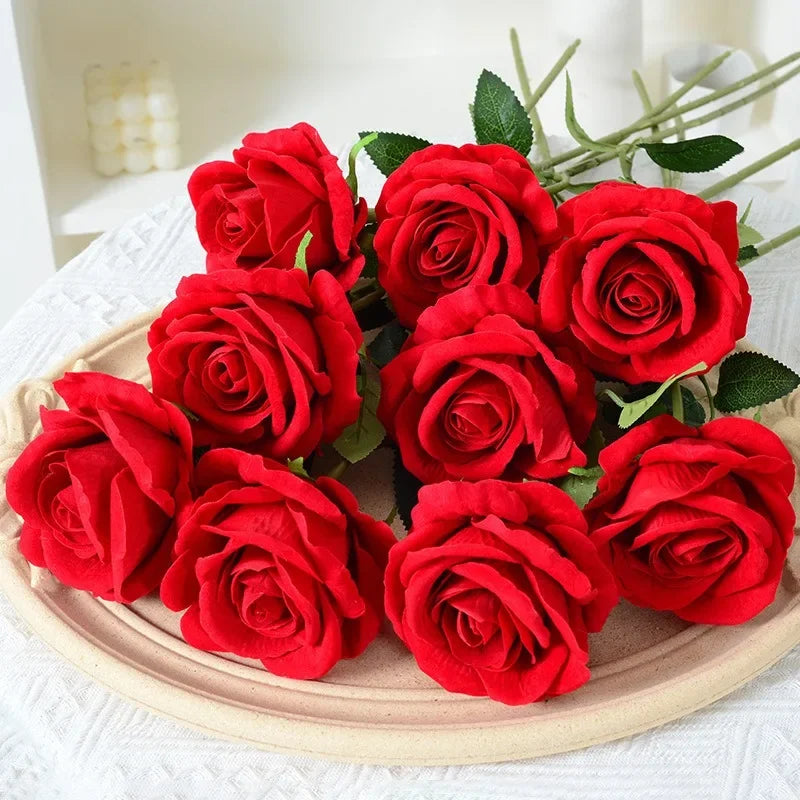 20 Pcs Artificial Velvet Silk Rose Flower Bouquet