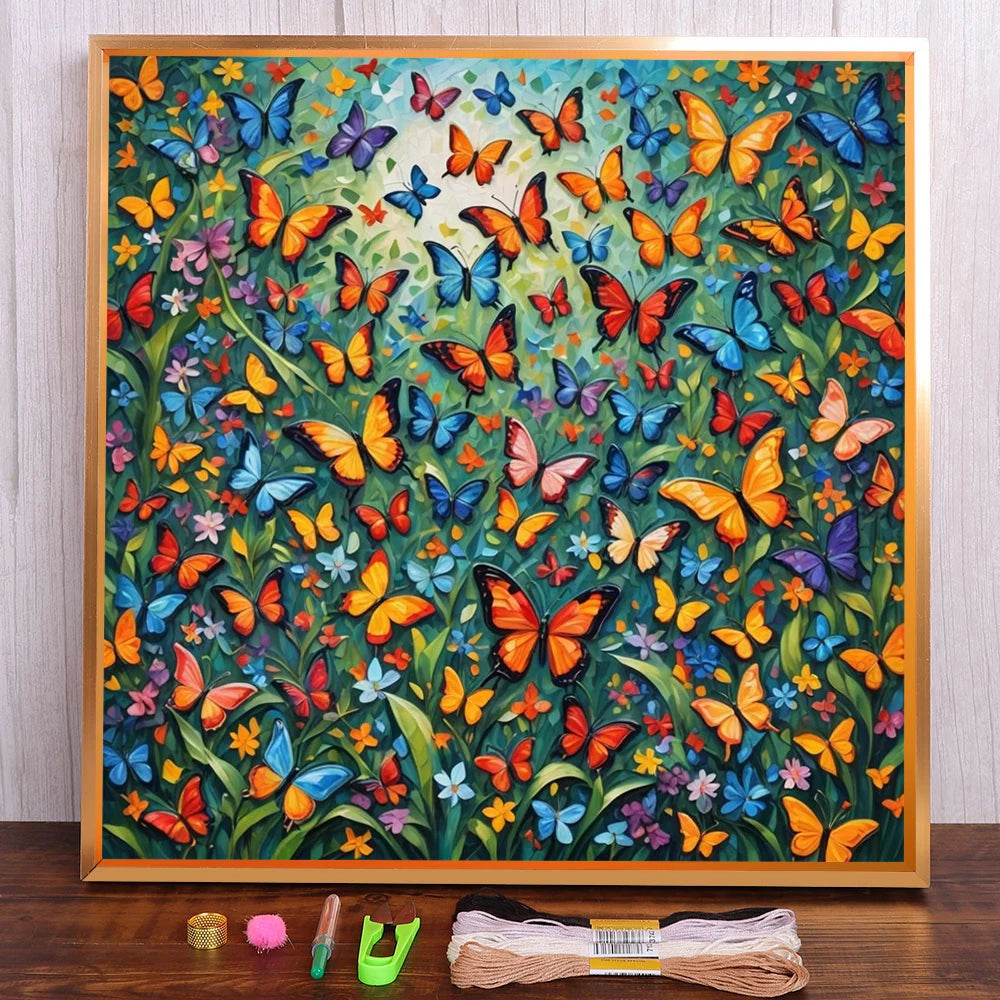 Butterfly Printed Fabric Cross Stitch Embroidery