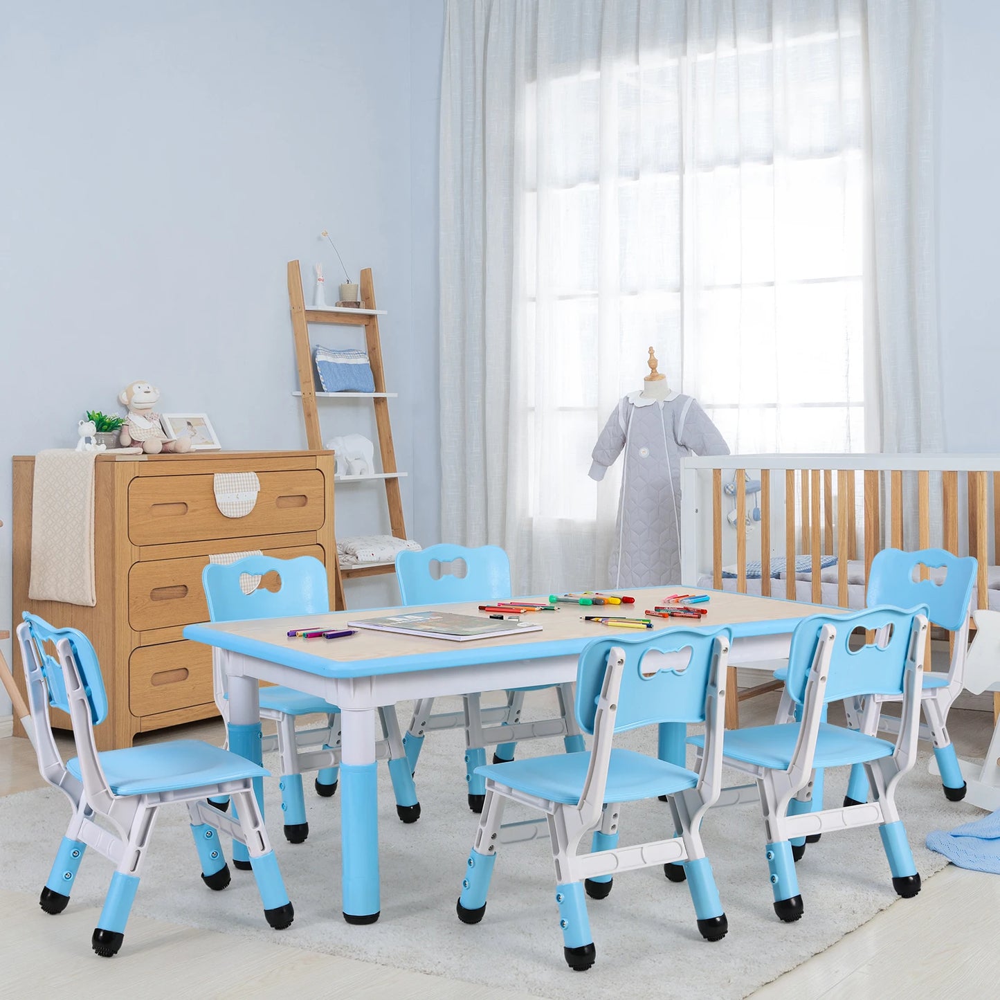 Kids Table and 6 Chairs Activity Table