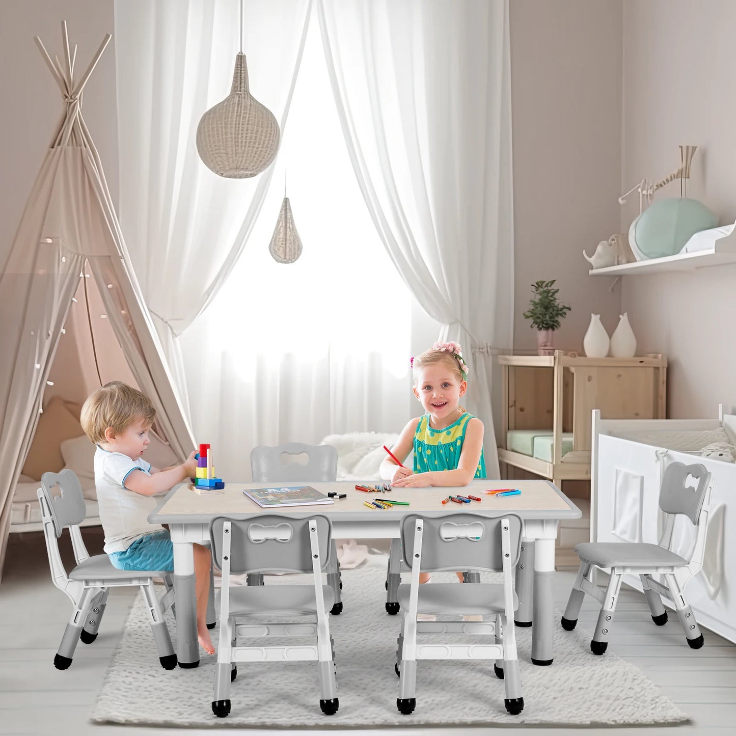 Kids Table and 6 Chairs Activity Table