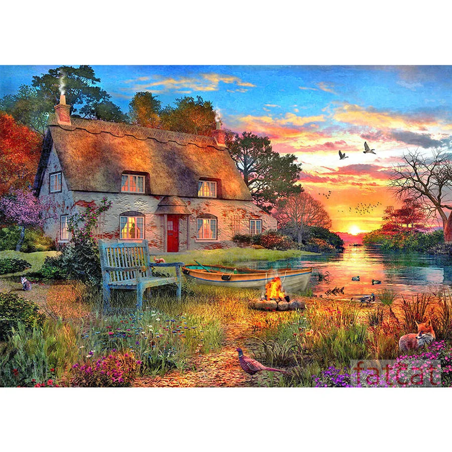 diamond  sunset seaside garden  mosaic embroidery