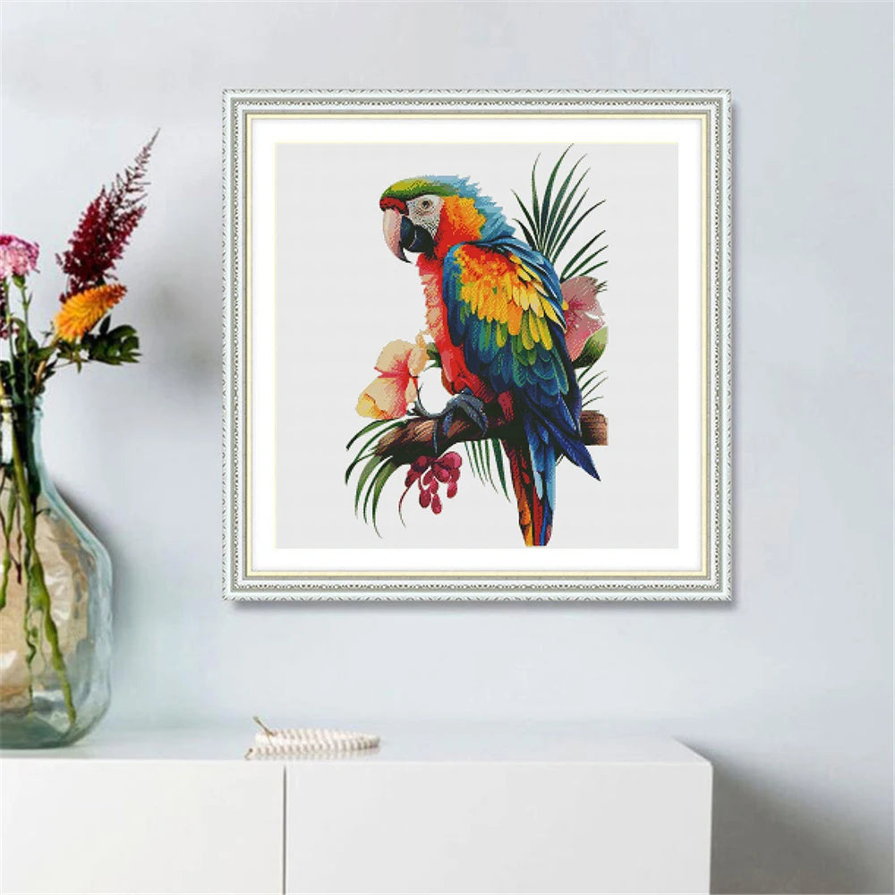 Embroidery Parrot Cross Stitch Flower Kits