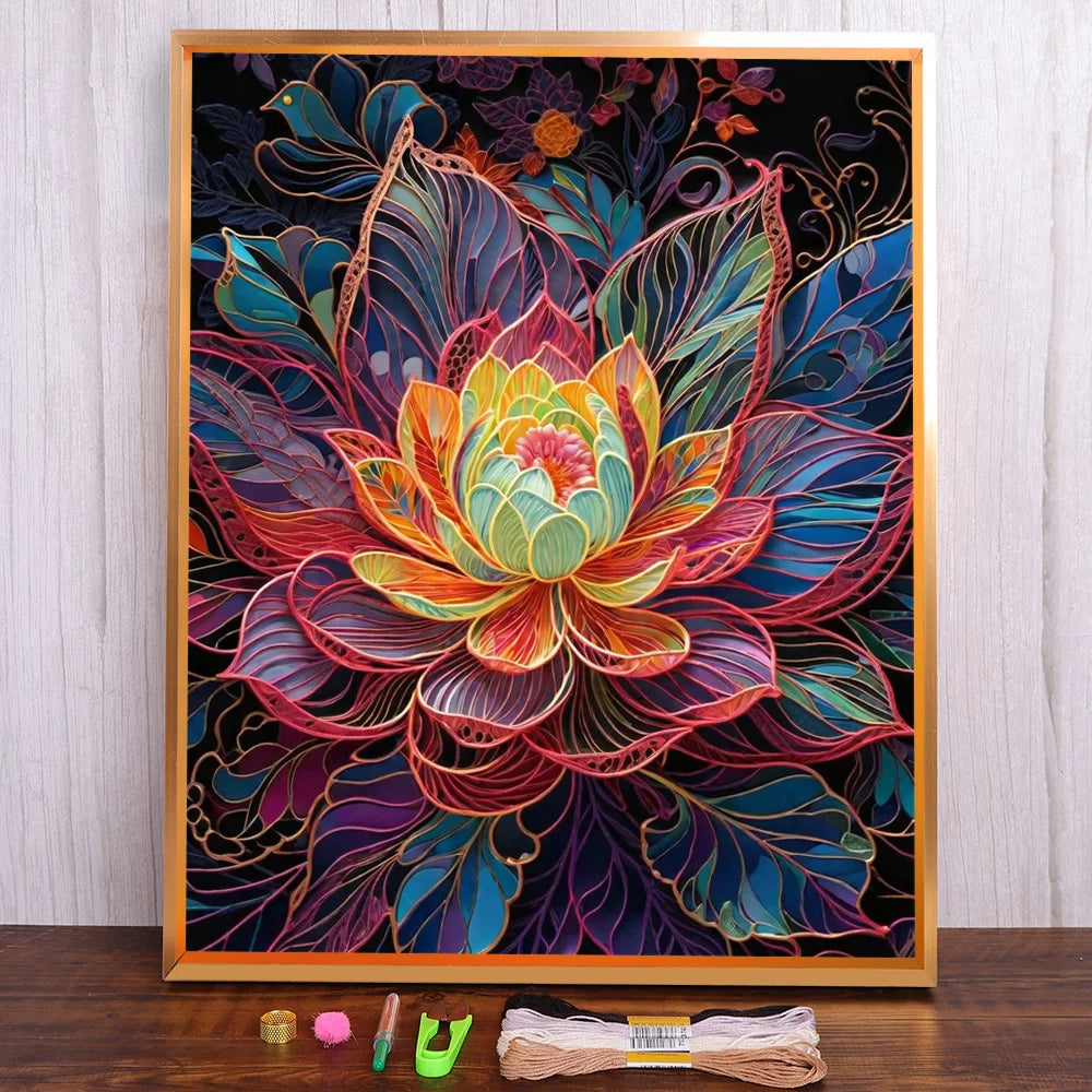 Flowers Printed Fabric Cross Stitch Embroidery Kits